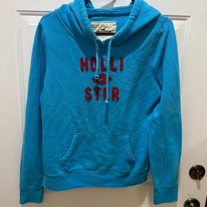 Vintage Y2K Hollister Hoodie Large Logo Spellout  Sweatshirt Blue Red Preppy